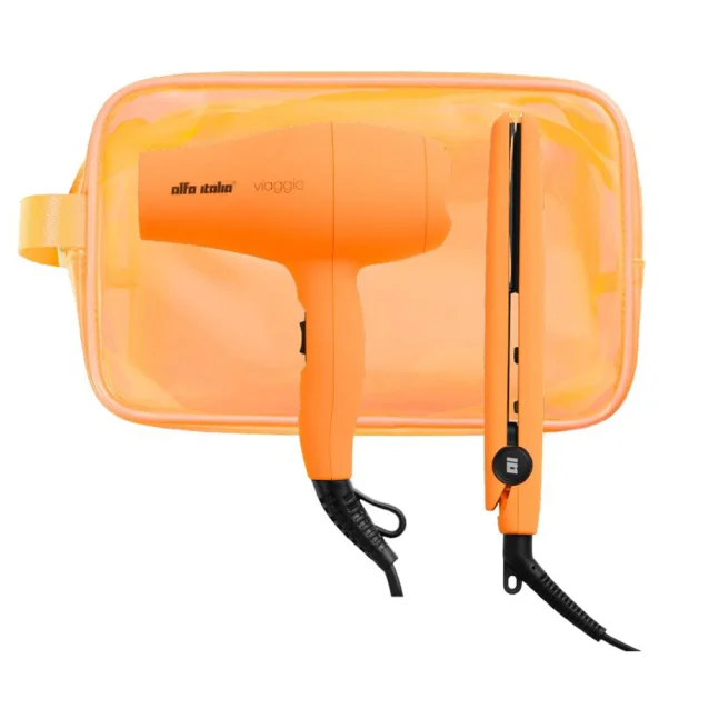 Alfa Italia Viaggio Mini Travel Hair Dryer And Styler Set Neon Orange Alfa Italia Viaggio Mini Travel Hair Dryer And Styler Set Neon Orange