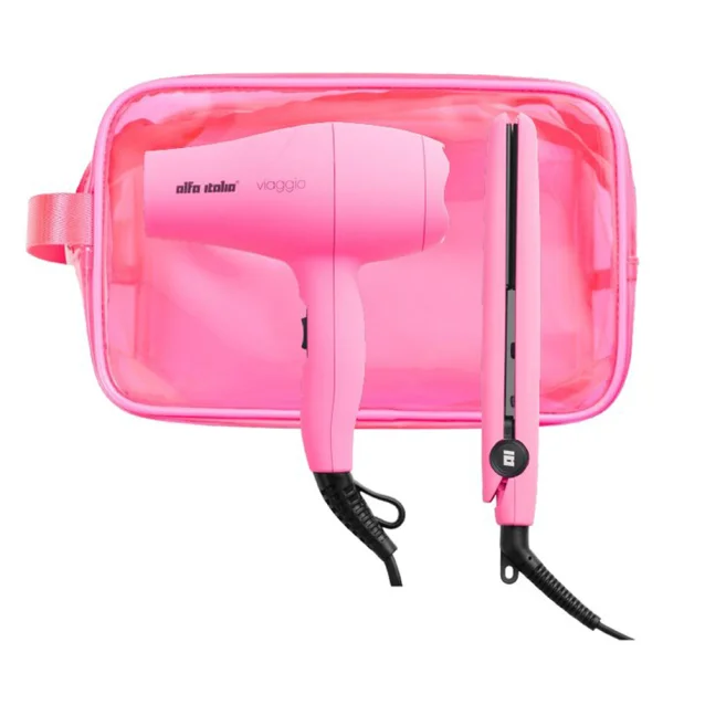 Alfa Italia Viaggio Mini Travel Hair Dryer And Styler Set Neon Pink Alfa Italia Viaggio Mini Travel Hair Dryer And Styler Set Neon Pink