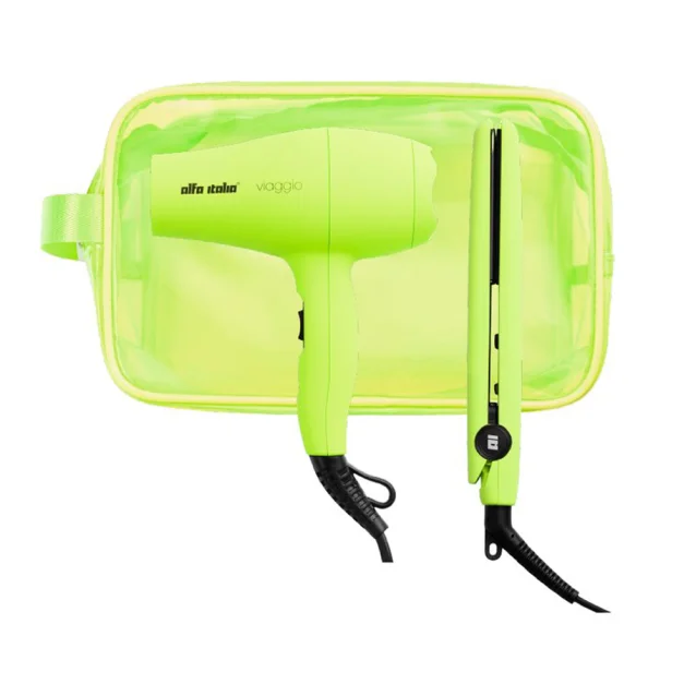 Alfa Italia Viaggio Mini Travel Hair Dryer And Styler Set Neon Yellow Alfa Italia Viaggio Mini Travel Hair Dryer And Styler Set Neon Yellow