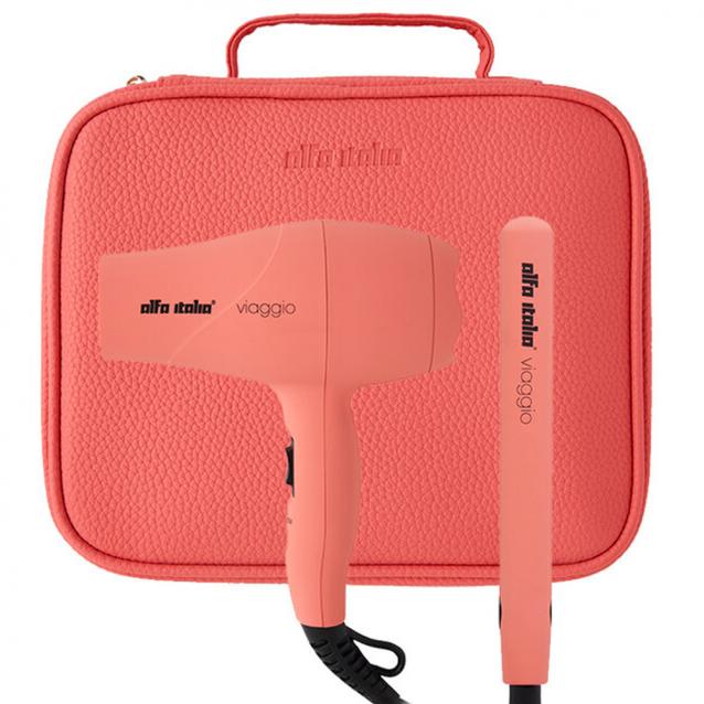 Alfa Italia Viaggio Mini Travel Hair Dryer And Styler Set Coral Pink