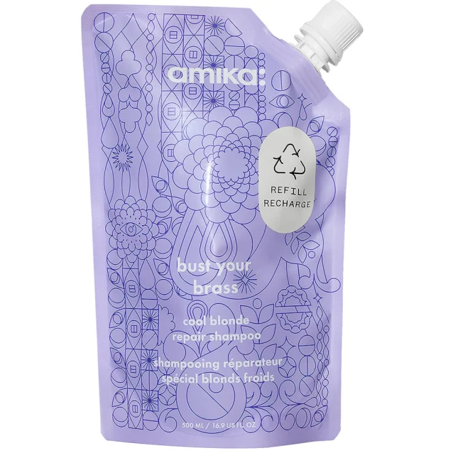 Amika Bust Your Brass Cool Blonde Shampoo Refill Pouch 500ml Amika Bust Your Brass Cool Blonde Shampoo Refill Pouch 500ml