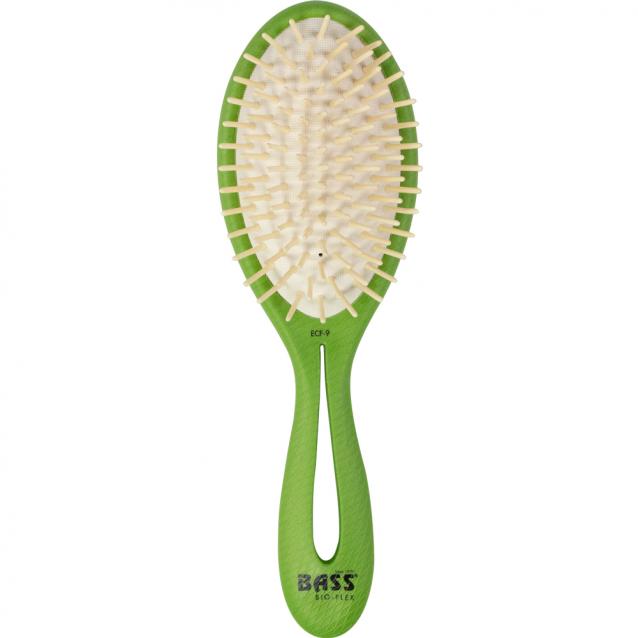 Bass Brushes Bio-Flex Style And Detangle Green Wood Pin Hairbrush