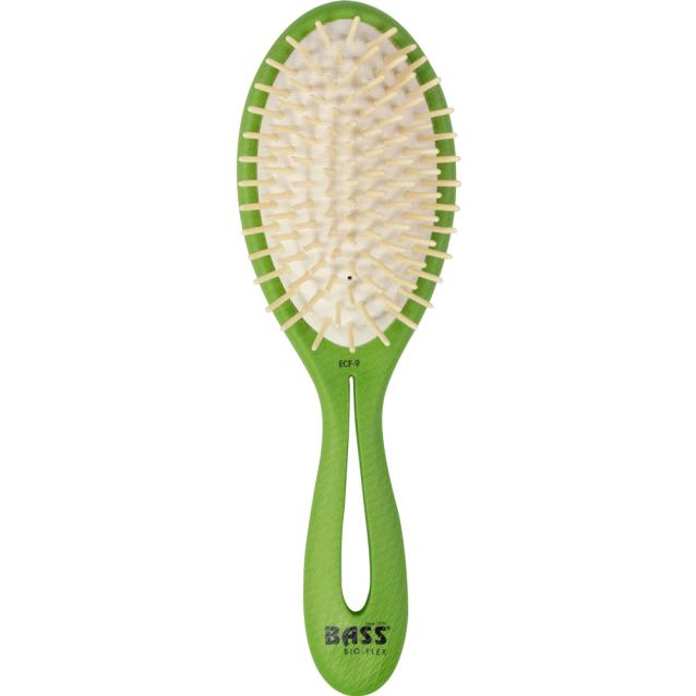 Bass Brushes Bio-Flex Style And Detangle Green Wood Pin Hairbrush