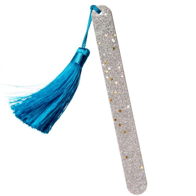 Kure Bazaar Silver Glitter Nail File With Turquoise Pompom