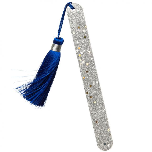 Kure Bazaar Silver Glitter Nail File With Blue Pompom